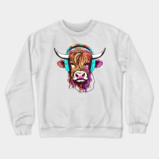 Retro Cow with Headphones #2 Crewneck Sweatshirt